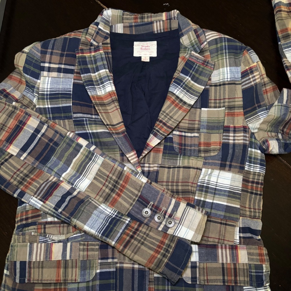 Brooks Brothers Patchwork Plaid Blazer Madras Preppy Jacket Size 0 Academia XS - Picture 4 of 14